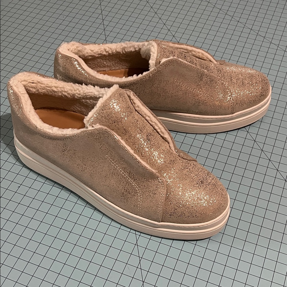 J/SLIDES NYC leather metallic slip ons